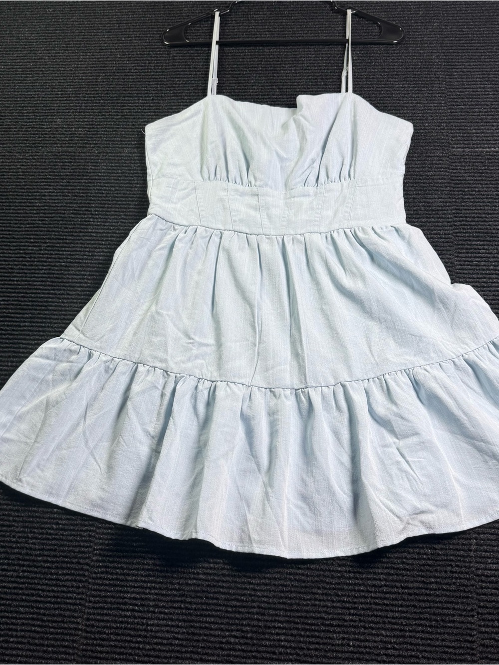 francescas Diane Tiered Mini Dress Light Blue Summer Straps Large